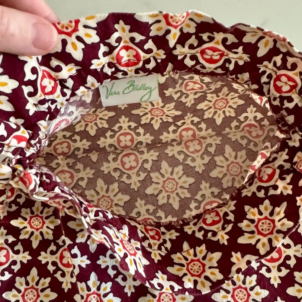Vera Bradley Small Drawstring Ditty Bag, Medallion Maroon (Print Pattern)